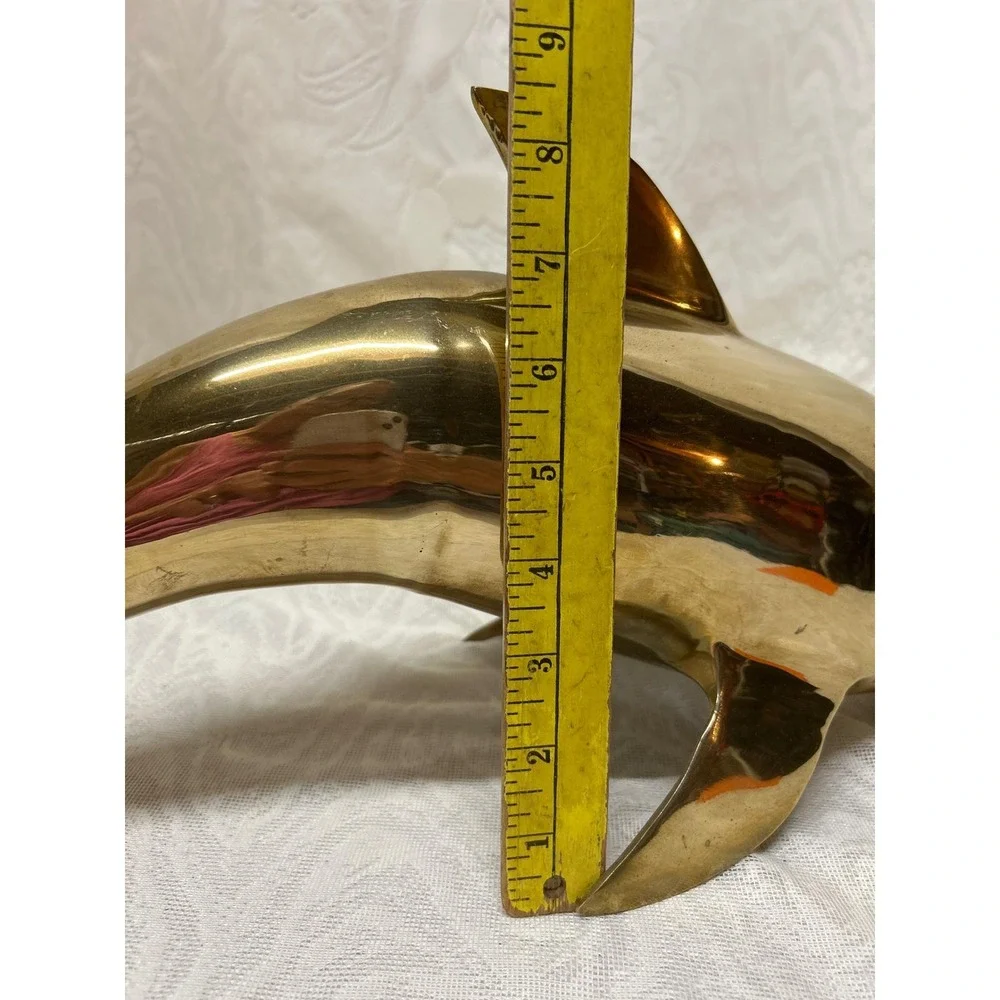 Vintage MCM Brass Dolphin Sculpture Large 17.5 Inch Korea 1960s  5lb Heavy